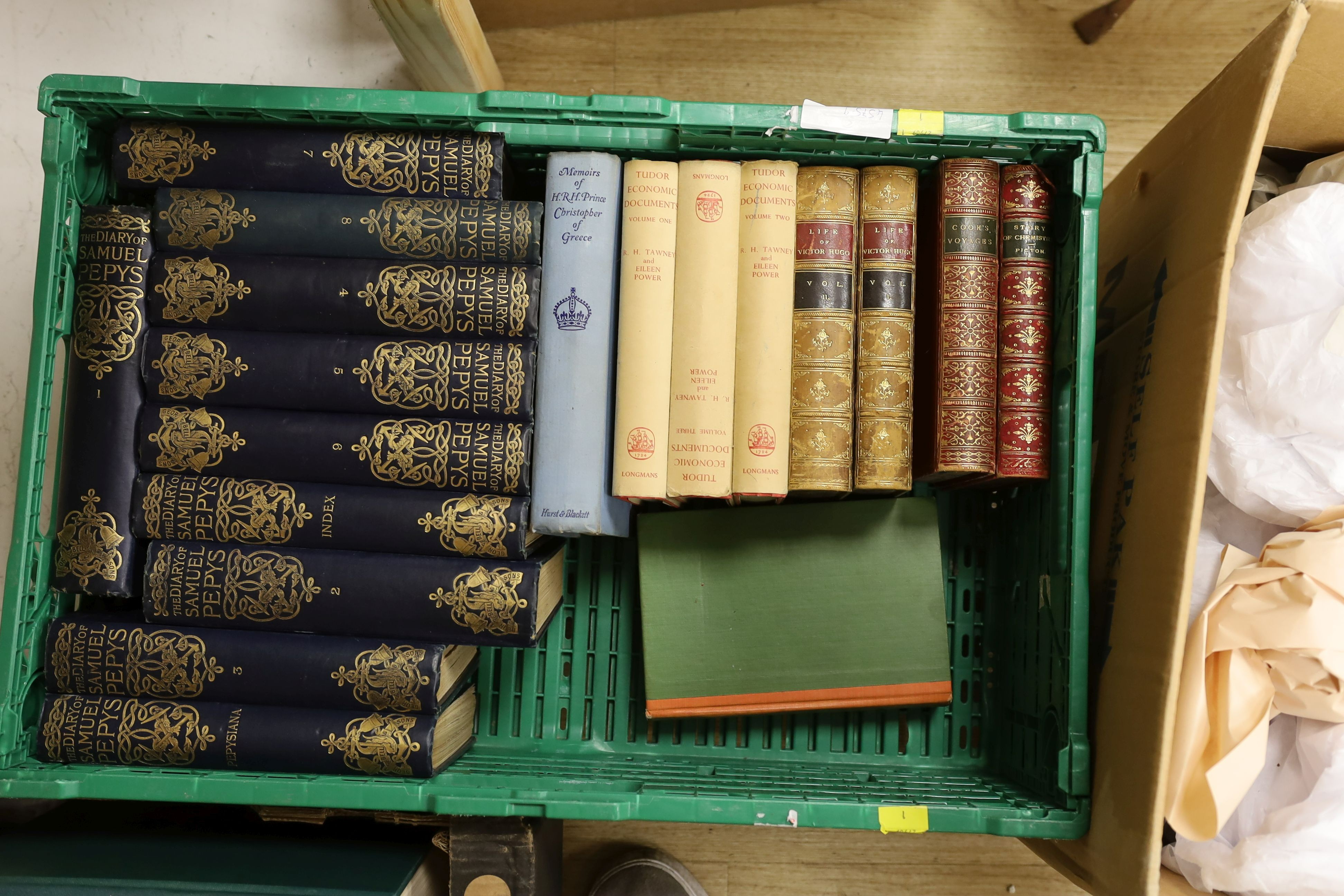 A quantity of books, Shakespeare Folios, leather bounds and various novels.